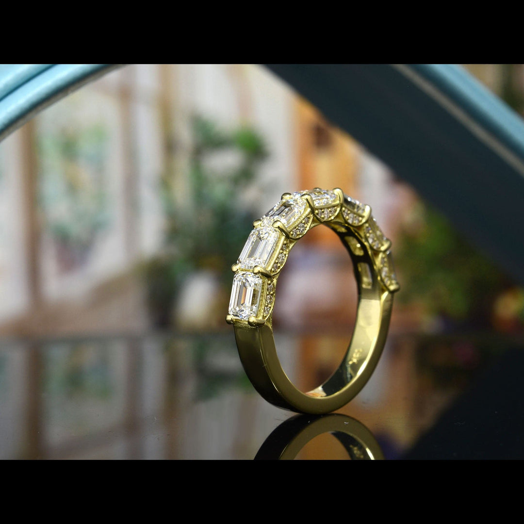 2.25 Ct. Emerald Cut Half Eternity East-West Ring with Pave F-G Color VS1 GIA Certified