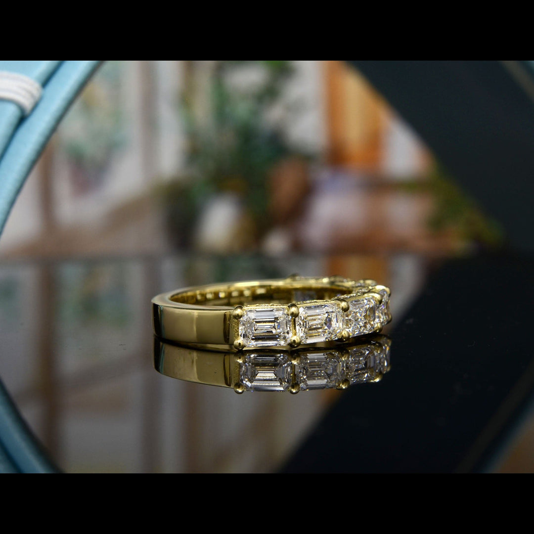 2.25 Ct. Emerald Cut Half Eternity East-West Ring with Pave F-G Color VS1 GIA Certified
