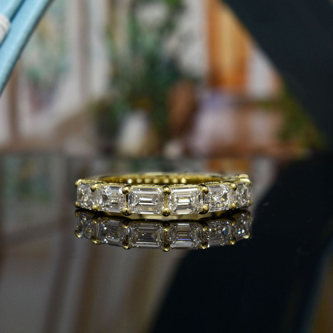 2.25 Ct. Emerald Cut Half Eternity East-West Ring with Pave F-G Color VS1 GIA Certified