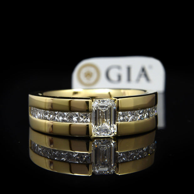 1.80 Ctw. Men's Emerald Cut Diamond Ring Tension Setting F Color VS1 GIA Certified