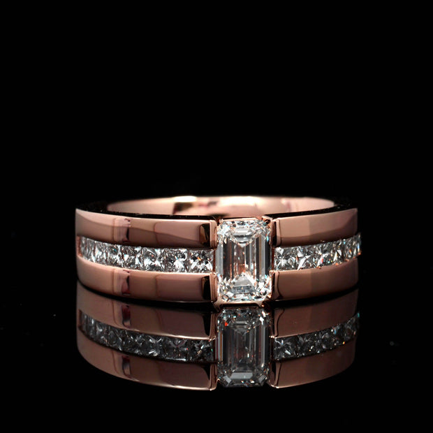 1.80 Ctw. Men's Emerald Cut Diamond Ring Tension Setting F Color VS1 GIA Certified