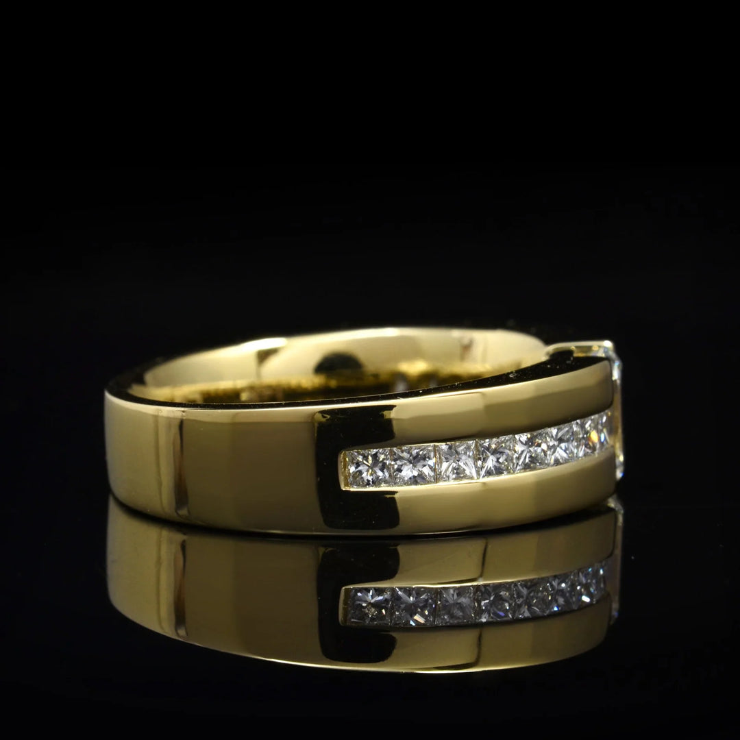 Lab Grown Men's Emerald Cut Tension Ring Princess Channel Set IGI Certified