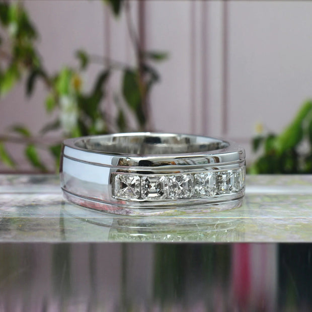 Lab Grown 6-Stone Asscher Cut Diamond Channel Men's Ring 7mm