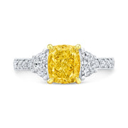 2.40 Ctw Canary Fancy Yellow Cushion & Half Moon Art Deco Diamond Ring VVS1 GIA