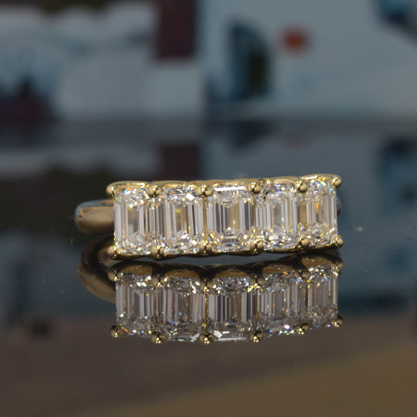 Lab Grown 5 Stone Emerald Cut Diamond Ring