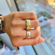 Lab Grown Elongated Radiant Fancy Intense Yellow and Princess Diamond Ring Tension & Channel Set IGI Certified