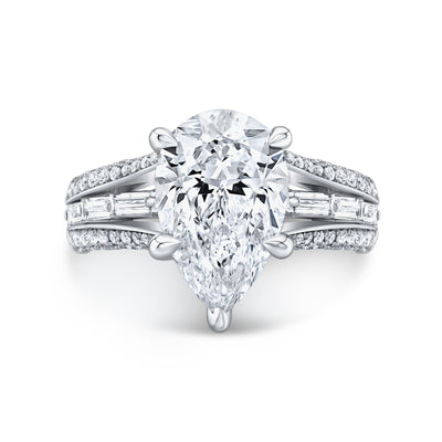 2.70 Ctw. Pear Cut, Baguette & Round Pave Split Shank Ring F Color VS1 GIA Certified