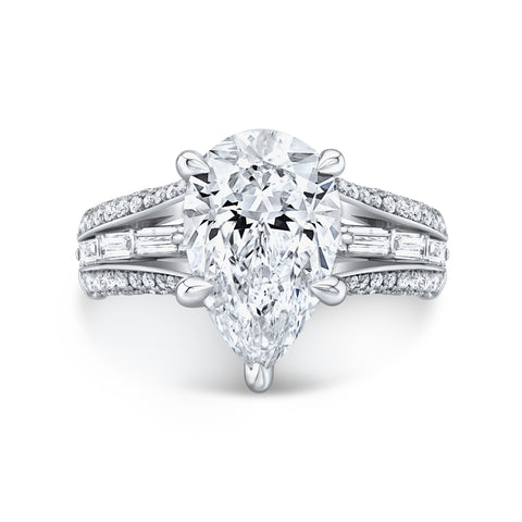 3.20 Ctw. Pear Cut, Baguette & Round Pave Split Shank Ring G Color VS1 GIA Certified