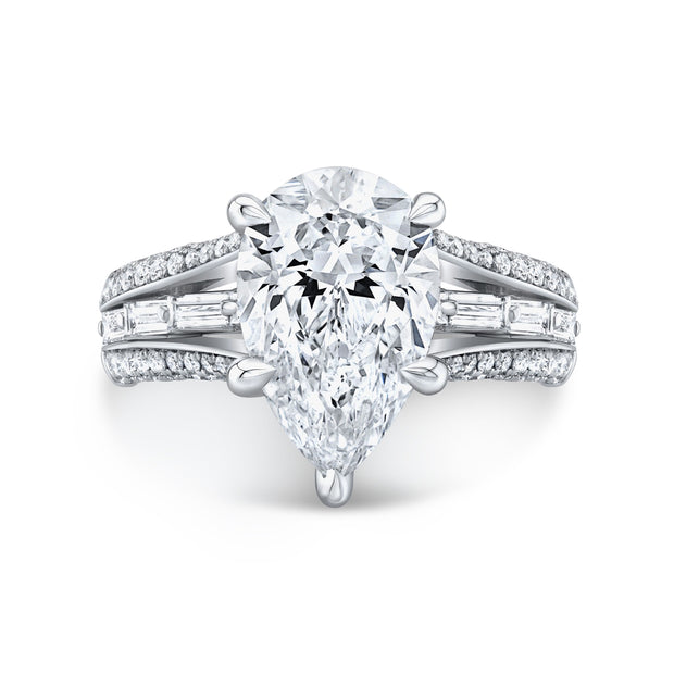 2.70 Ctw. Pear Cut, Baguette & Round Pave Split Shank Ring F Color VS1 GIA Certified
