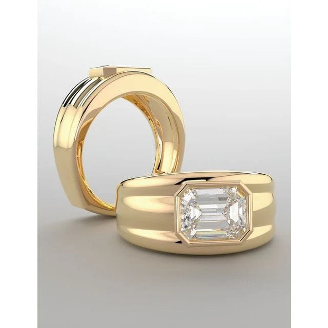 Lab Grown Men's Emerald Cut East-West Bezel Ridged Ring 9.5mm Width IGI Certified