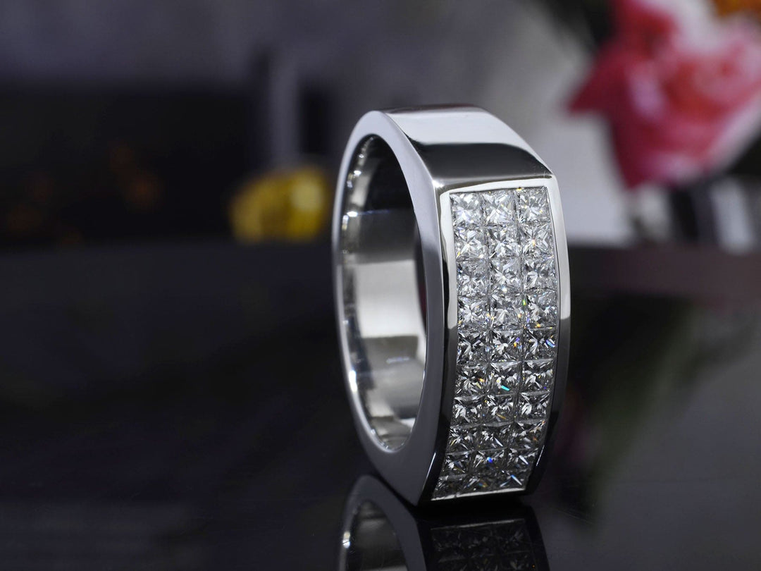 1.80 Ct. Men's Princess Cut Diamond Ring Invisible Set Natural Diamonds