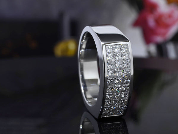1.80 Ct. Men's Princess Cut Diamond Ring Invisible Set Natural Diamonds