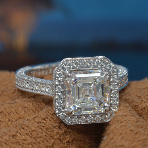 4.25 Ct Lux Asscher Cut Halo Engagement Ring Set F Color VS1 GIA Certified