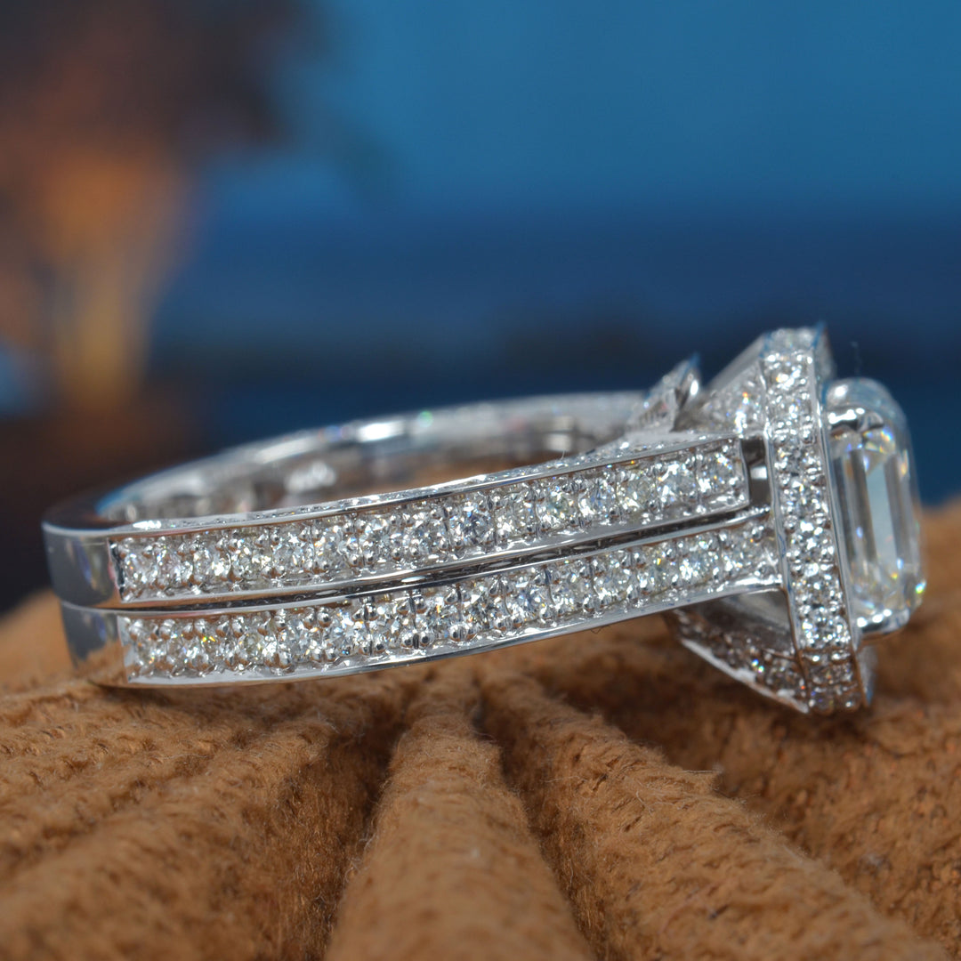 4.25 Ctw. Lux Asscher Cut Halo Engagement Ring & Band F Color VS1 GIA Certified