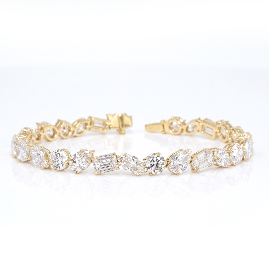 mix shape diamond yellow gold on white background