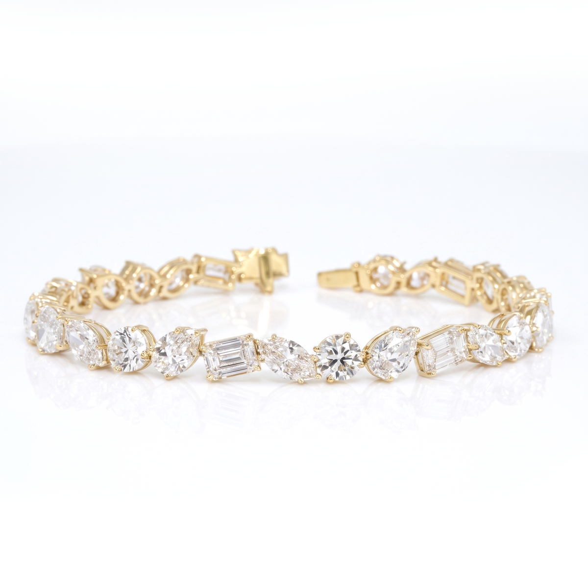 Mix shape diamond yellow gold on white background