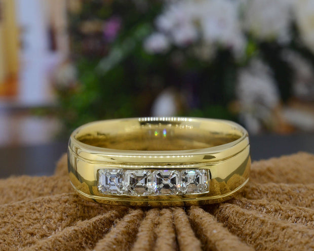 1.00 Ct. Men's Asscher Cut Diamond  Ring G-H Color VS1 Clarity 7mm Width