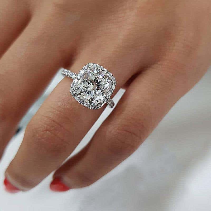 3.25 Ctw Cushion Cut Halo Diamond Ring G Color VS2 GIA Certified
