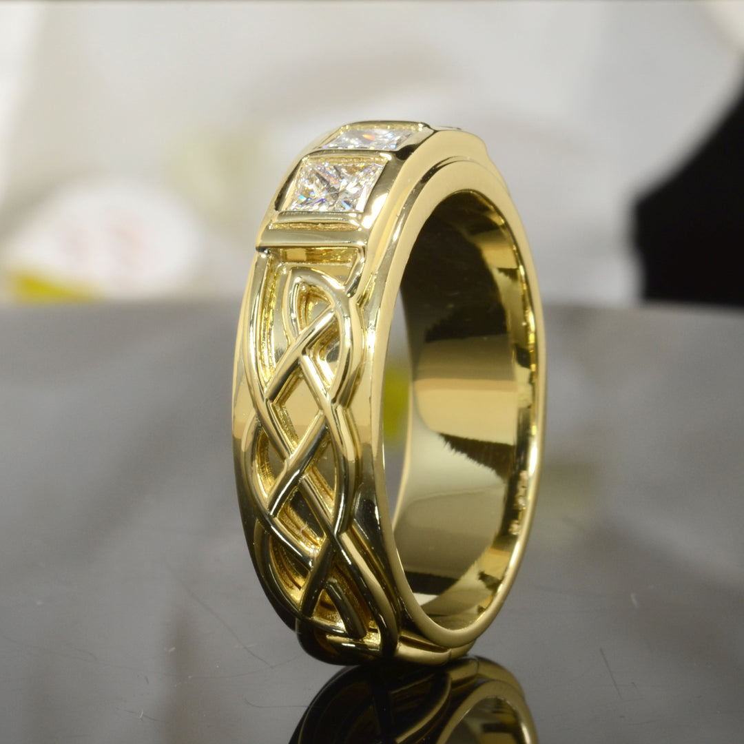 1.00 Ctw 3 Stone Princess Cut Men's Celtic Ring 6.65mm Width F Color VS1
