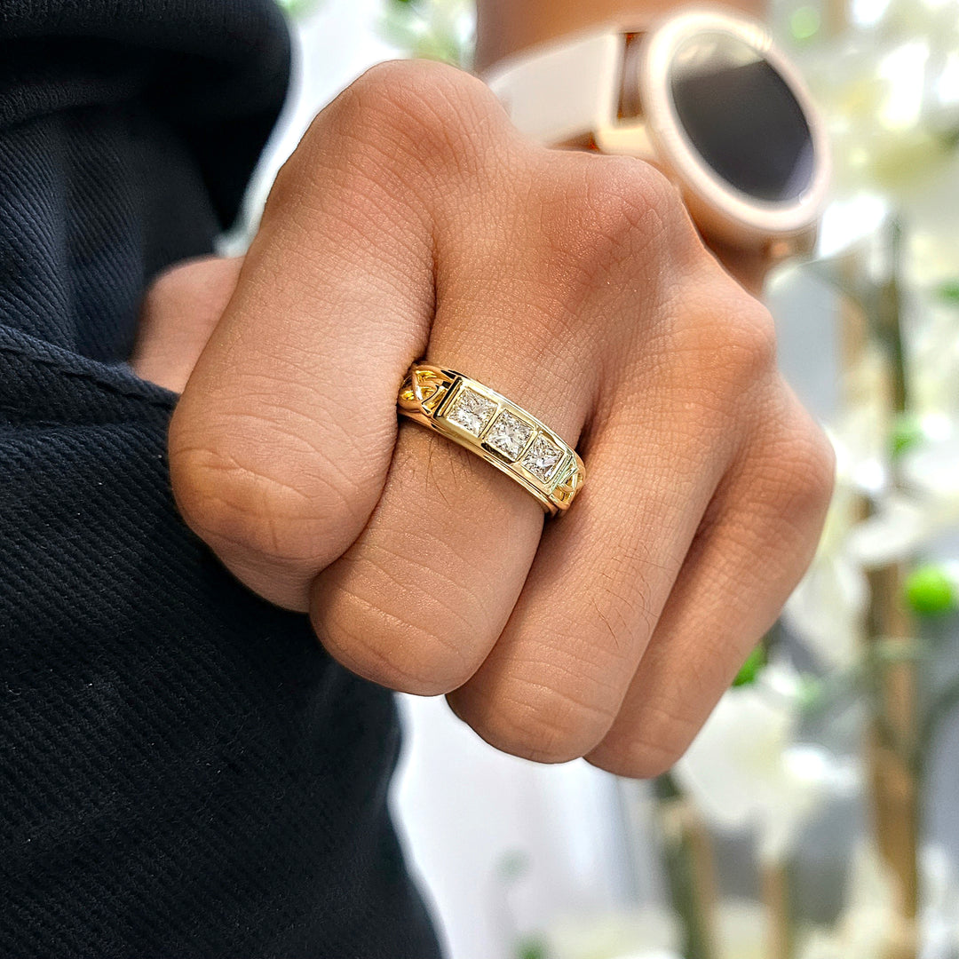 3 Stone Princess Cut Men’s Engagement Ring | Men’s Celtic Diamond