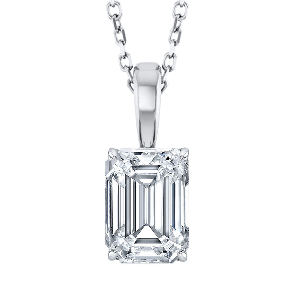 Lab Grown Diamond Emerald Cut Solitaire Pendant with Chain