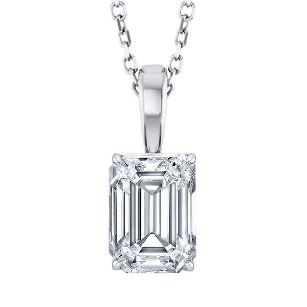 Lab Grown Diamond Emerald Cut Solitaire Pendant with Chain