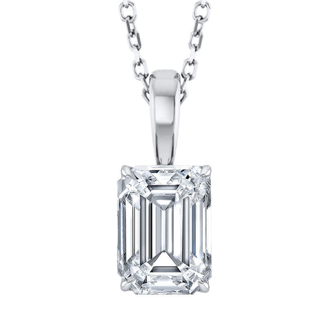 Lab Grown Diamond Emerald Cut Solitaire Pendant with Chain