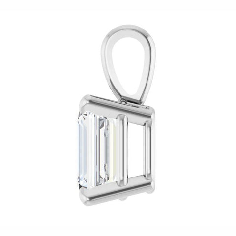 Lab Grown Diamond Emerald Cut Solitaire Pendant with Chain Side View