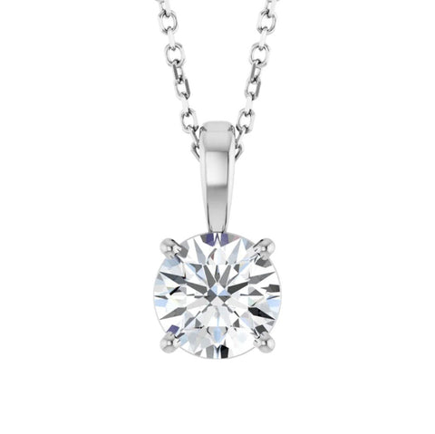 Lab Grown Round Cut Diamond Pendant with Chain front view