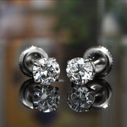 1.00 Carat Round Cut Stud Earrings E Color VS2 Clarity GIA Certified Triple Excellent