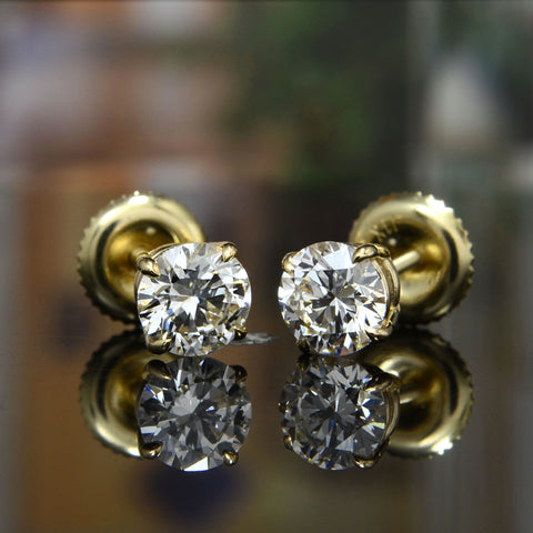 0.80 Carat Round Cut Natural Earth Mined Diamond 4 Prong Stud Earrings