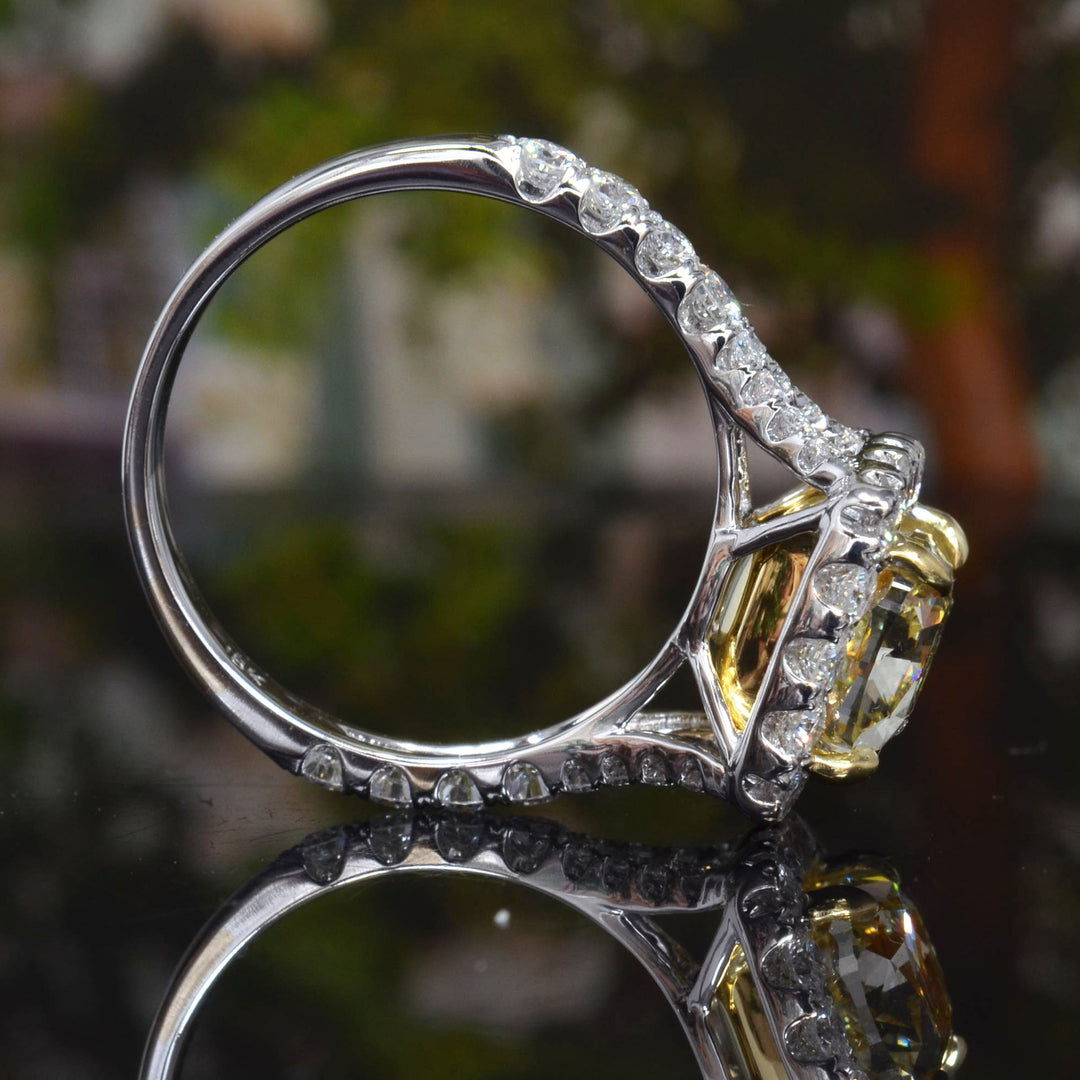3.40 Ct. Canary Fancy Yellow Cushion Cut Split Shank Ring VS1 GIA Certified