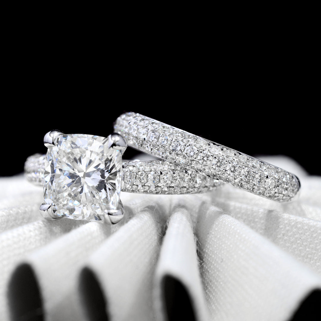3.0 Ctw Round Cut Diamond Ring Pave Prongs H Color VS2 GIA Certified