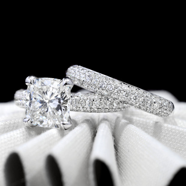 3.0 Ctw Round Cut Diamond Ring Pave Prongs H Color VS2 GIA Certified