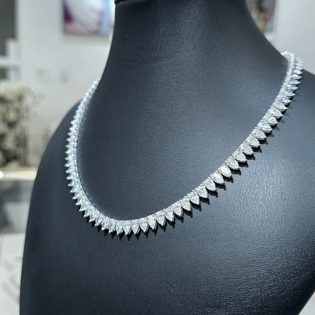 Pear Cut Tennis Necklace - 36 Ctw Lab Grown Diamonds