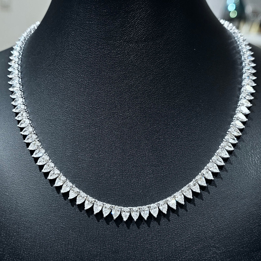 Pear Cut Tennis Necklace - 36 Ctw Lab Grown Diamonds