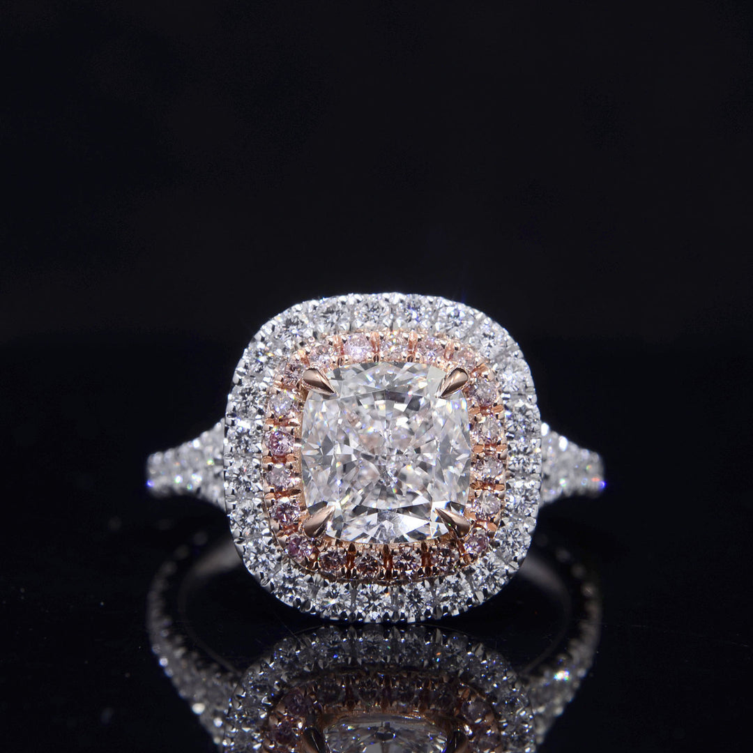 3.85 Ct Pink Diamond Halo Cushion Engagement Ring G Color SI1 GIA Certified