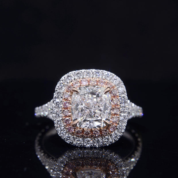 3.85 Ct Pink Diamond Halo Cushion Engagement Ring G Color SI1 GIA Certified