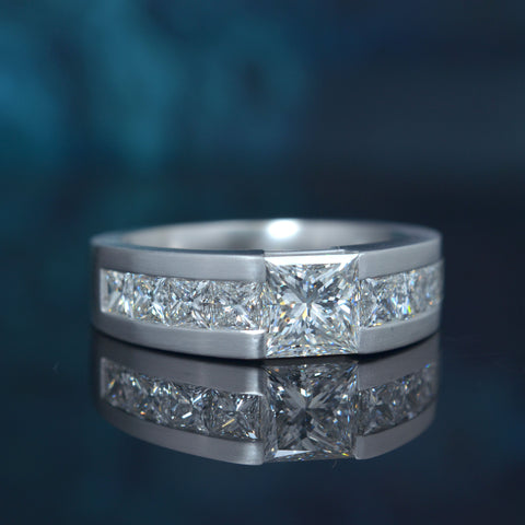 4.00 Ctw. Men's Princess Cut Tension Set Diamond Ring G Color VS1 GIA Certified