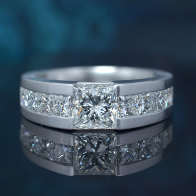 4.00 Ctw. Men's Princess Cut Tension Set Diamond Ring G Color VS1 GIA Certified