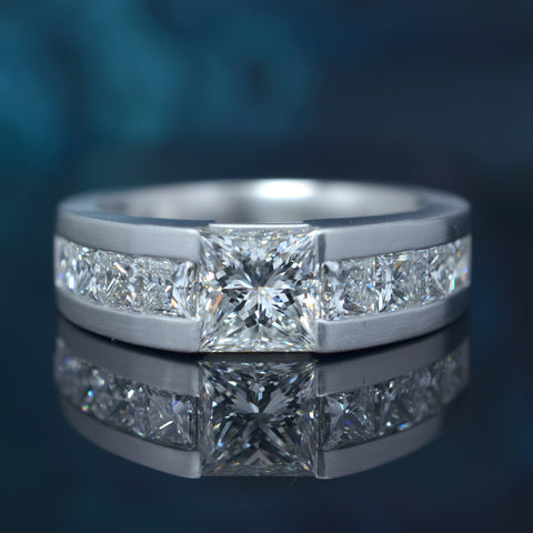 4.00 Ctw. Men's Princess Cut Tension Set Diamond Ring G Color VS1 GIA Certified