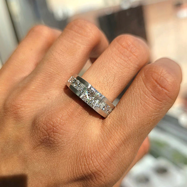 4.00 Ctw. Men's Princess Cut Tension Set Diamond Ring G Color VS1 GIA Certified