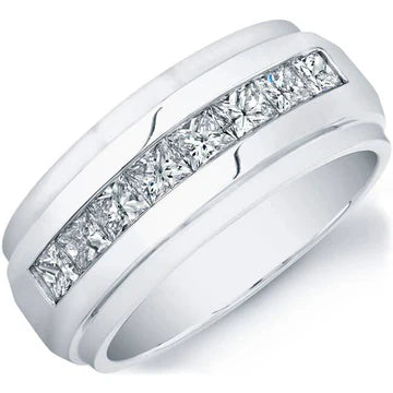 Lab Grown 8-Stone Princess Cut Diamond Channel Men's Ring 8mm (1.00 Ctw)