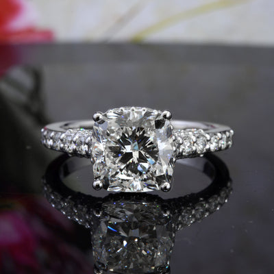 3.20 Ctw. Cushion Cut Hidden Halo Pave Engagement Ring G Color VS1 GIA Certified