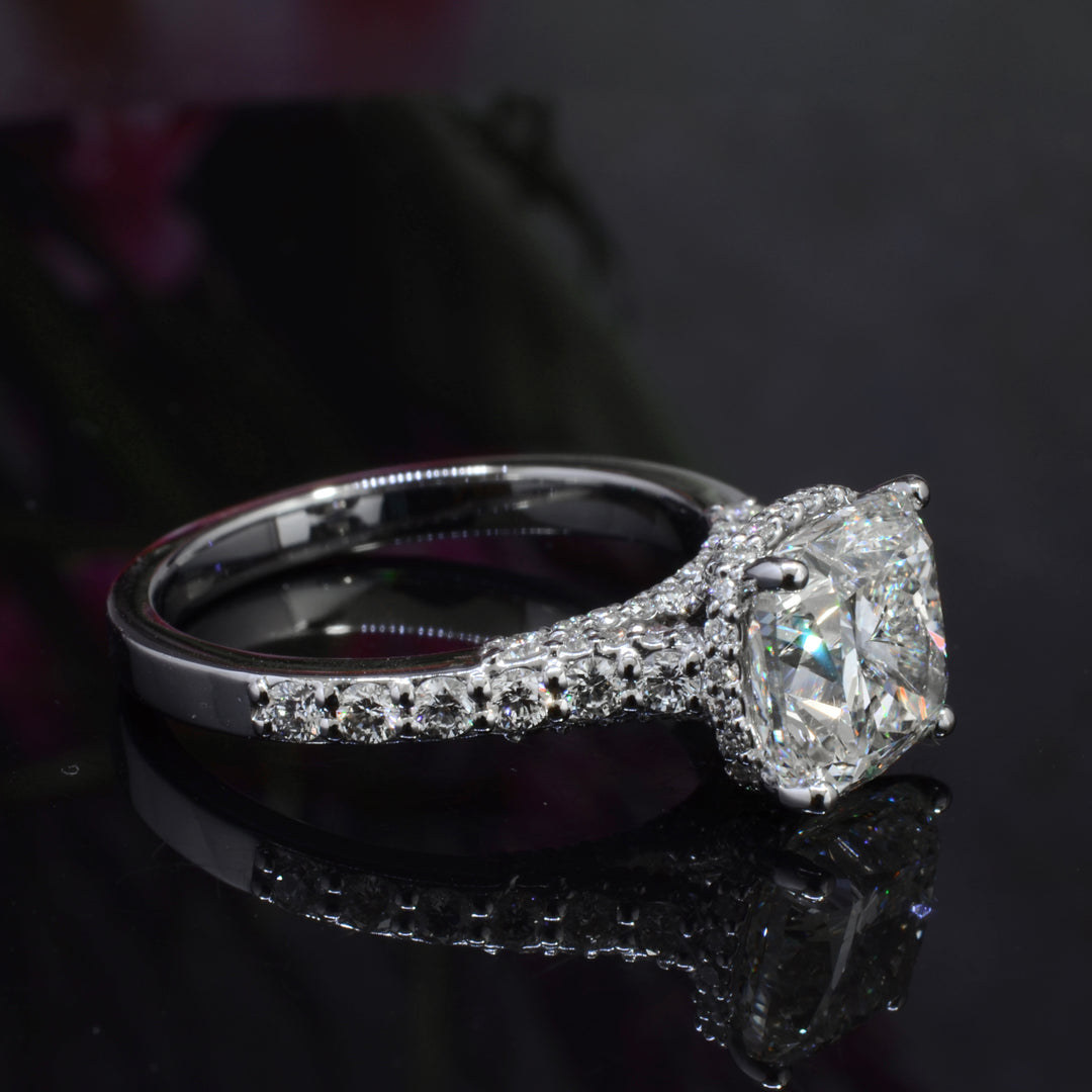 3.20 Ctw. Cushion Cut Hidden Halo Pave Engagement Ring G Color VS1 GIA Certified