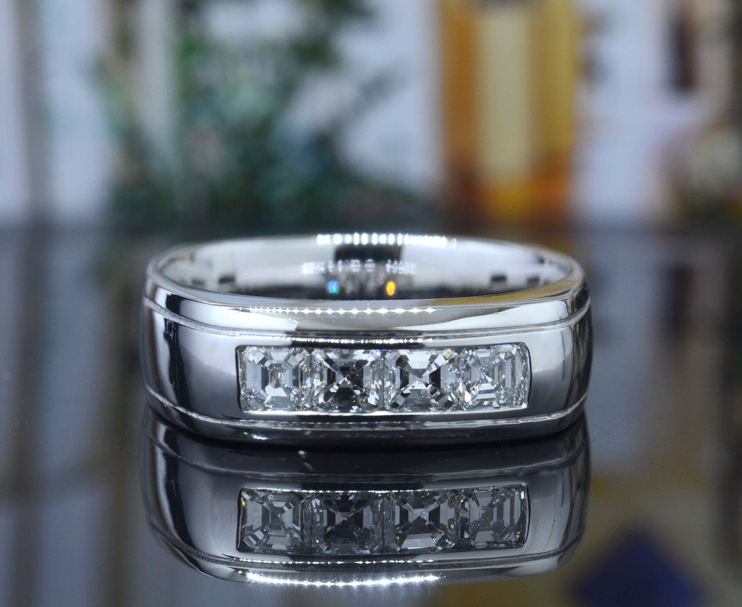1.00 Ct. Men's Asscher Cut Diamond  Ring G-H Color VS1 Clarity 7mm Width