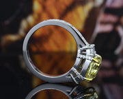 Lab Grown Yellow Cushion Cut with Half Moon Diamond Pave Ring VVS2 IGI Certified