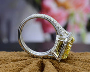 Lab Grown Elongated Radiant Cut Yellow Diamond Halo Split Shank Ring VVS2 IGI Certified