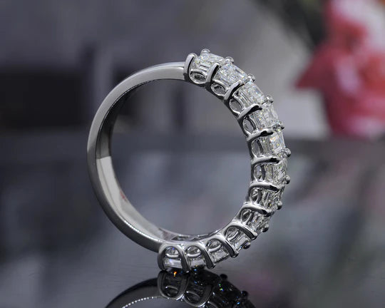 Lab grown diamond emerald cut half eternity band