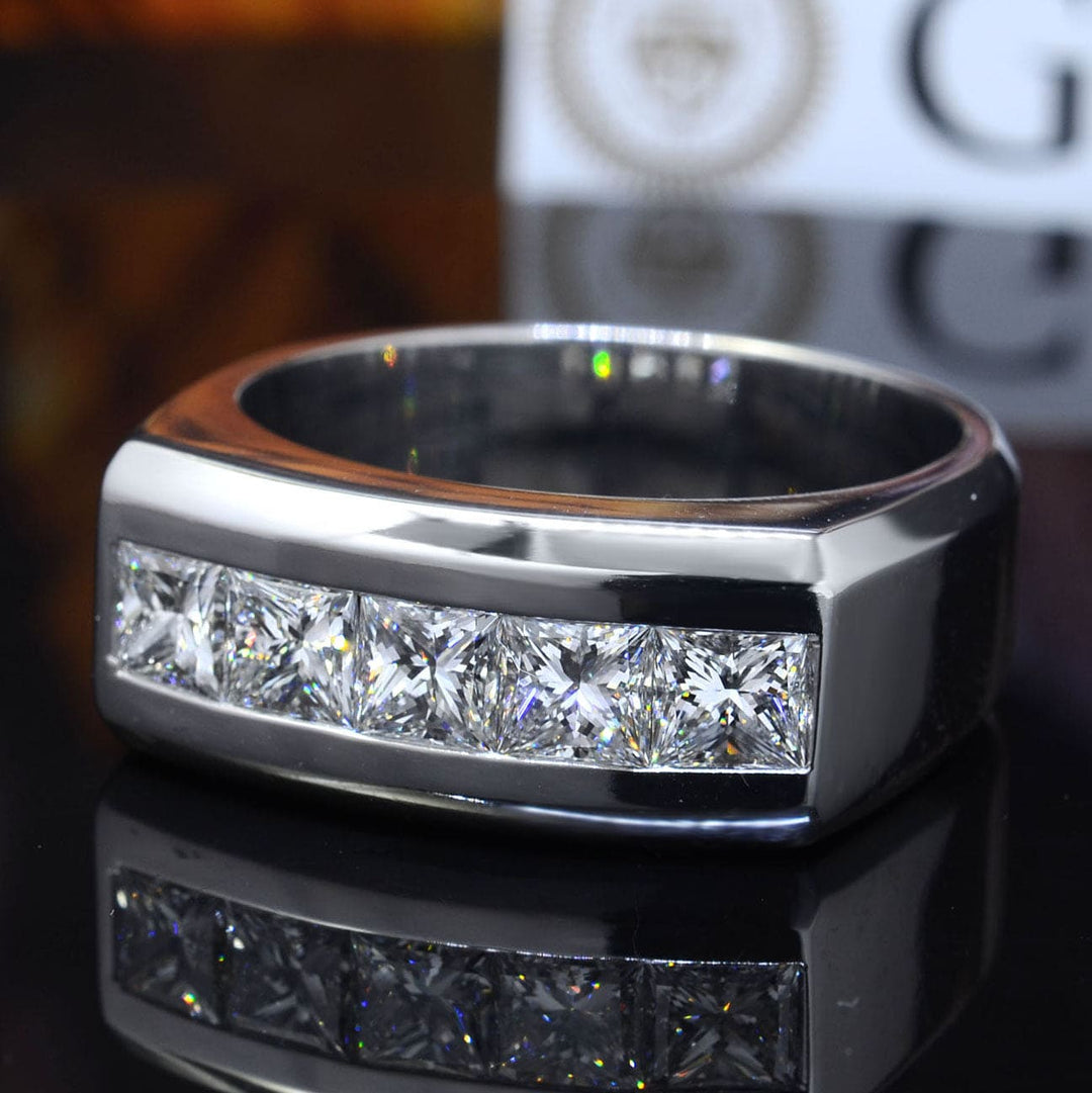 2.50 Ct. Men's Princess Cut 5 Stone Diamond Ring G Color VS1 GIA Certified